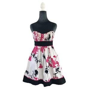 Y2K Babydoll Mini Dress Bow Pink Black Spaghetti Straps Floral Party Size 5